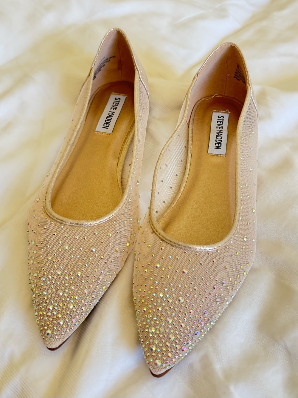 Steve Madden Blush Crystal-Studded Pointed Flats